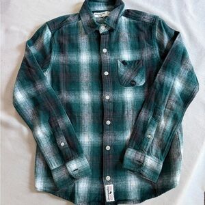 Boy Abercrombie Kids Green Plaid Flannel Shirt 11/12 New w Tags